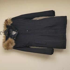 Abercrombie & Fitch Black Puffer Coat with Faux Fur Hood